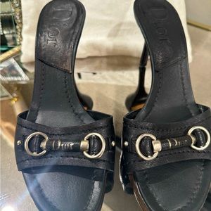 Authentic CHRISTIAN DIOR Black Leather
Slides Mules Sandals Euro 38.5